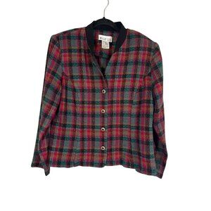 Retro Plaid Metallic Jacket 14W Pink Festive Holiday Classic Chic Glam Preppy 80